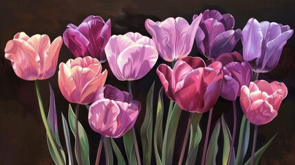 Obraz premium Vibrant pink and purple tulips grace the stunning greeting card
