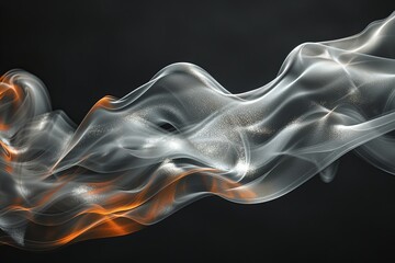 Fototapeta premium Platinum Shadows: Silver Smoke and Warm Orange Waves on a Dark Slate Sea