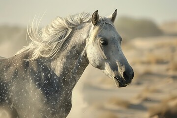 Obraz na płótnie Canvas Silver Majesty: A Wild Horse's Spirit, Shining Under the Desert Sun