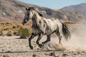 Fototapeta premium Wild Stallion: Majesty in Motion - Free Desert Gallop