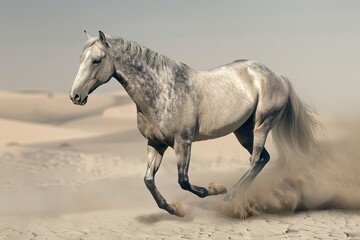 Grey Horse Elegance: Untamed Beauty in the Desert Dance