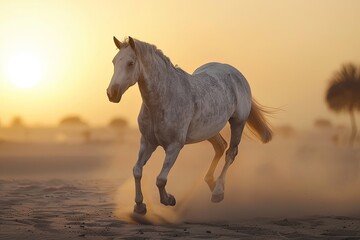 Grey Horse Grace: Serenade of Freedom and Beauty in the Desert Dawn Sunrise