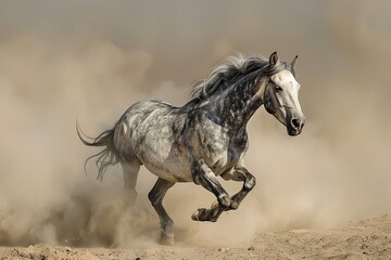 Grey Horse Running Wild: A Symphony of Freedom in the Isolated Desert Wilderness