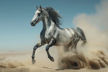 Majestic Grey Desert Spirit: The Rising Horse
