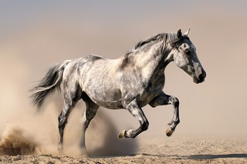 Gallop of Freedom: The Grey Horse, Stark and Isolated in the Desert