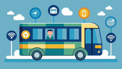 A picture of a bus equipped with communication boards and picture symbols to help nonverbal passengers communicate with the driver.. Vector illustration