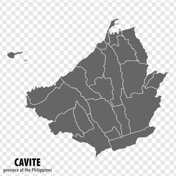 Blank map Cavite of Philippines. High quality map Province of Cavite  with districts on transparent background for your web site design, logo, app, UI.  Republic of the Philippines.  EPS10.