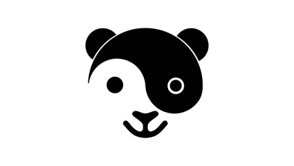 Panda Bear Yin Yang emblem, Black isolated silhouette