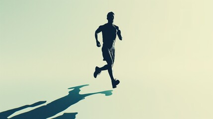 Silhouette of a sporty running man taking part in sport competitions on light neutral background - obrazy, fototapety, plakaty
