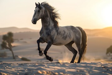Graceful Grey Stallion: Majestic Freedom at Sunrise
