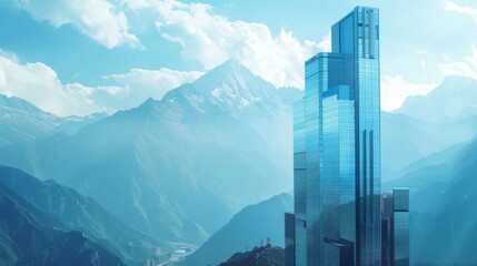 Architectural Majesty: Skyscraper Against Mountain