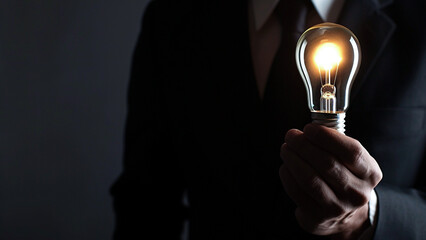 Businessman hand holding light bulb.