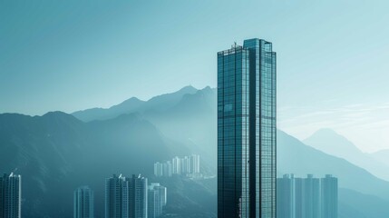 Architectural Majesty: Skyscraper Against Mountain