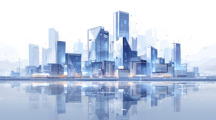 City skyline water surface symmetrical reflection concept illustration