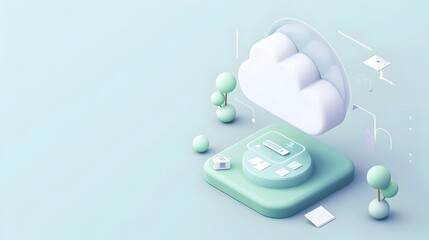 Minimalist 3D Cloud Icon Floating Over Soothing Mint Green Background Symbolizing Calm and Serenity
