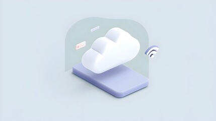 Minimalist 3D Cloud Icon Floating Over Soothing Mint Green Background Symbolizing Calm and Serenity