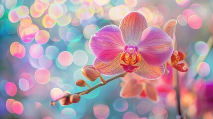 Fototapeta na wymiar Stunning multicolored Orchid bloom Image featuring lovely bokeh