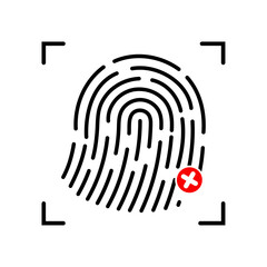 black fingerprint icon with red mark