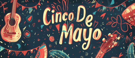 Vibrant Cinco de Mayo Festivity Art with Guitars and Maracas Illustration