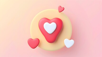 Cute 3D Heart Icon with Soft Yellow Background Conveying Love and Warmth