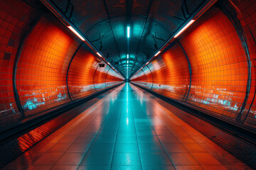 Subway tunnel covered with orange tiles