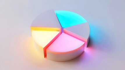 Colorful 3D Pie Chart with Connected Segments Illuminated on Minimalist White Backdrop - obrazy, fototapety, plakaty