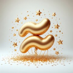 Golden Aquarius zodiac sign, 3D golden zodiac sign in the form of a balloon surrounded by stars.