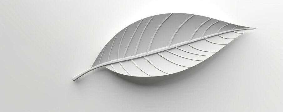 3D leaf designed with a geometric pattern, casting shadows on a simple, light grey background for minimalistic themes