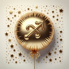 Golden Sagittarius zodiac sign, 3D golden zodiac sign in the form of a balloon surrounded by stars.