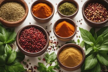 'fresh spices herbs isolated aromatic basil bunch cilantro close closeup cooking cookery diet favor food garnish green healthy herbal herbalism herb ingredient lavandula leaf medicative mint mix'