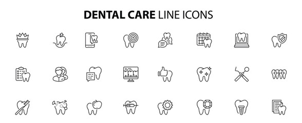 Dentist, bold line icons. The illustrations are a vector