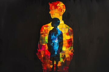 Mosaic of Human Silhouette in Colorful Tiles