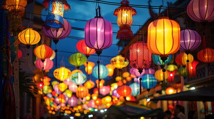 Colorful lanterns adorning the streets during Vesak celebration