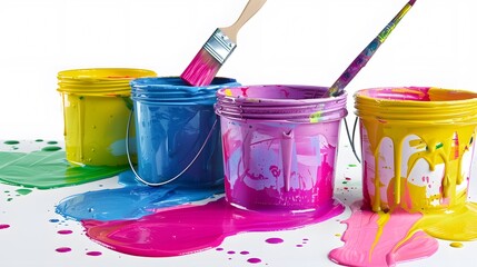 Colorful paint buckets, paint buckets
