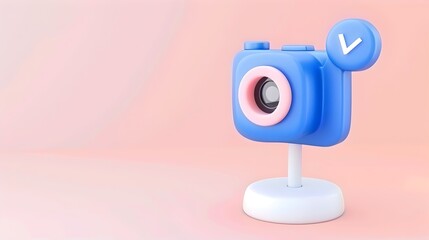 Cute 3D-rendered Icon with Glossy Finish on Pastel Pink Background for Photography-Themed Designs