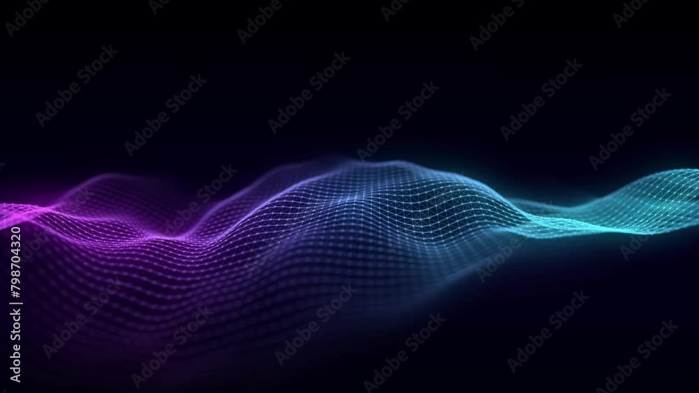 Aufkleber Music color wave of particles and lines. Big data visualization. Abstract blue background with a dynamic wave. 3d rendering.