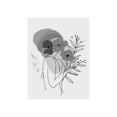 minimalist line art drawing of woman holding stream