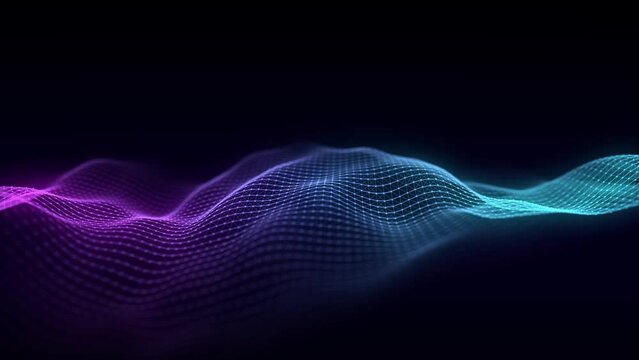 Music color wave of particles and lines. Big data visualization. Abstract blue background with a dynamic wave. 3d rendering.