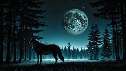 wolf and full moon