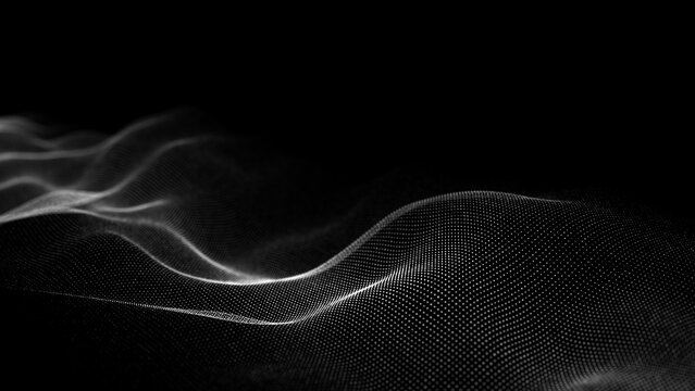 Black wave of particles. Big data visualization. Abstract background with a dynamic wave. 3d rendering.