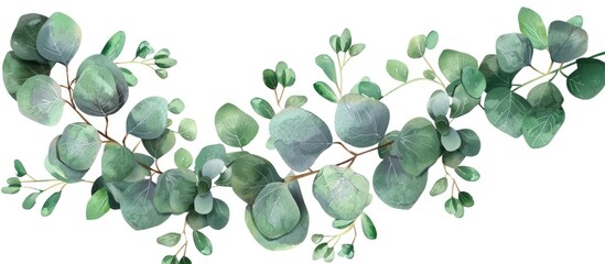 Eucalyptus leaves forming a beautiful floral gesture on a white background