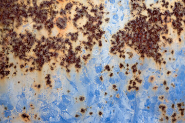 rust on blue metal, abstract background texture pattern wallpaper, macro closeup close detail,...