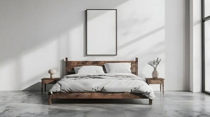 Fototapeta na wymiar 3D Rendering, 3D illustration Mock up poster frame in bedroom interior, Decorated with beautiful and comfortable furniture, Rendering ai generated 