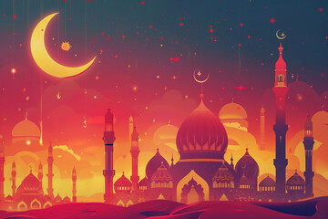 Dynamic motion graphic illustration showcasing Ramadan Kareem festivity in a modern style