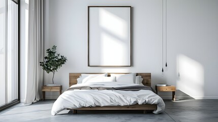 3D Rendering, 3D illustration Mock up poster frame in bedroom interior, Decorated with beautiful and comfortable furniture, Rendering ai generated 