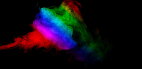 Abstract smoke isolated on black background,Rainbow powder