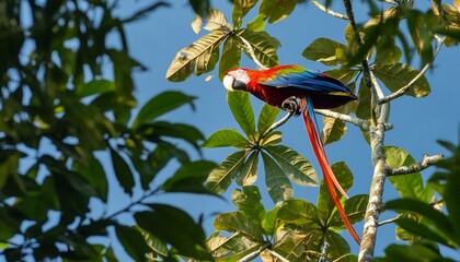 blue and red macaw - obrazy, fototapety, plakaty