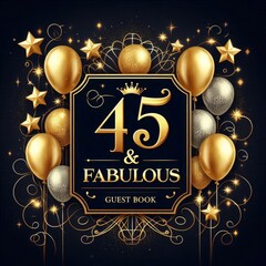 Chic 45th Birthday Guest Book Cover with Gold Accents