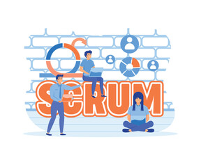 Scrum framework. Concept with keywords, letters and icons. flat vector modern illustration