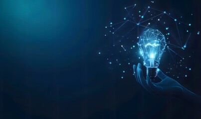 Innovative idea in businessman hand , Hand holding light bulb with glowing digital network